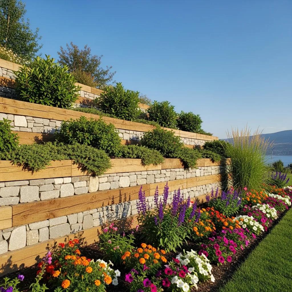 modern-retaining-wall-design-in-a-landscaped-garden-in-vernon-bc-showcasing-stone-and-timber-materials